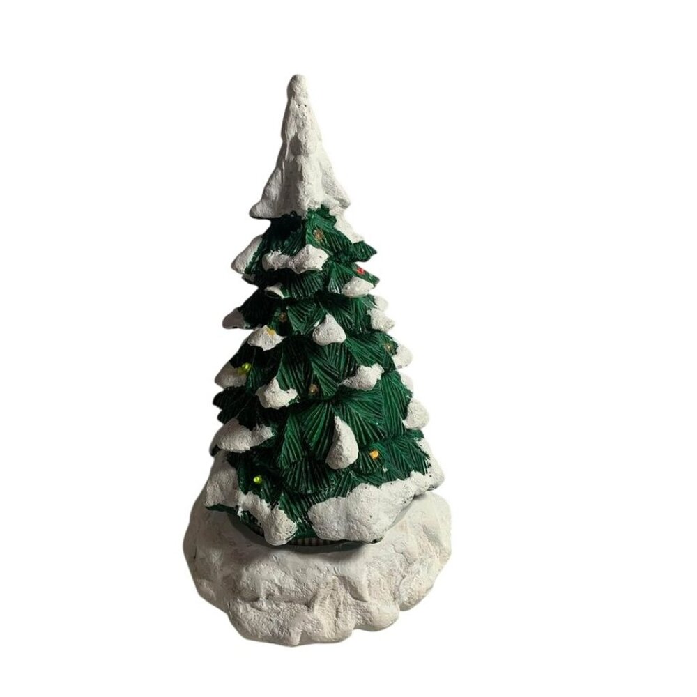 Village Lighted Snow Capped Revolving Christmas Tree Decoration